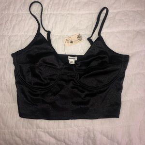 Black Satin Bustier Crop Top